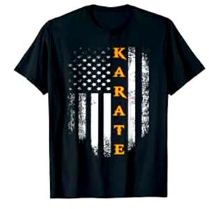 Vintage Karate / American USA Flag Black/White/Gold Tshirt - Men’s Large